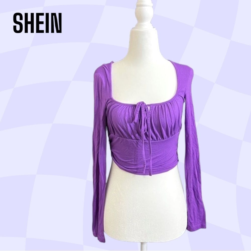 Preowned Shein Purple Long Sleeve Tie Crop Top shirt - XS
